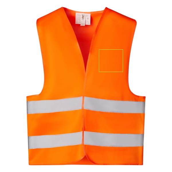 C&P Chaleco de seguridad personalizado alta visibilidad de cuello pico Con dos cintas reflectantes en pecho y espalda Cierre de velcro ajustable (Naranja) Pack de 20