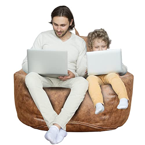 Hummse Bean Bag Chair Cover【With Inner Cover】 (No Filler) Plush Toys Storage Xxxl(47 X 39) Inches Ultra Soft Leatherette | Washable | Water Resistant | Adult Size Zipper Recliner (Brown, Large) #TOP7