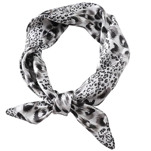 UTOWO 60cm Leopard Print Scarf for Women Neck Head Scarf Vintage Headscarf Medium Square Elegant Silk Feeling Head Scarf
