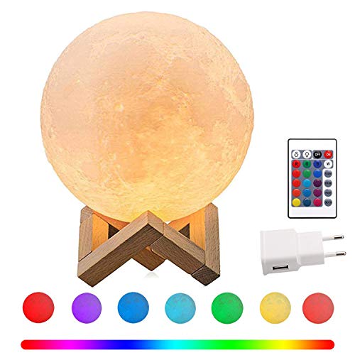 CPROSP 15cm LED Mond Lampe Dimmbar 3D Mondlicht Mondlampe16 Farbe Touch Sensor RGB Fernbedienung Auswählbar und dimmbar Nachtlicht, USB Wiederaufladbar als Deko Geschenke, PLA PVC Material