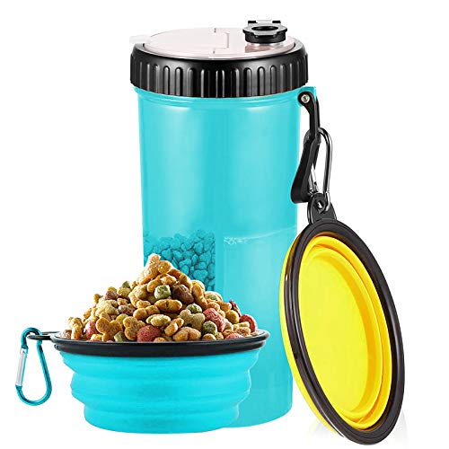 laamei Bouteille d'eau et de nourriture pour chien - 2 en 1 - Gourde avec 2 gamelles pour chien - Pliable - Pour les voyages, le camping, la promenade - 500 ml (bleu clair) Cover
