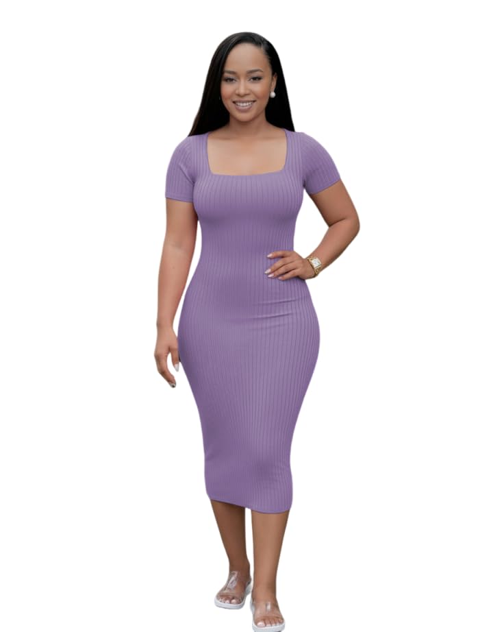 Image of TOPSRANI Women Sexy Midi Dress Bodycon Casual Sleeveless Basic Ruched Tank Summer Club Party Dresses