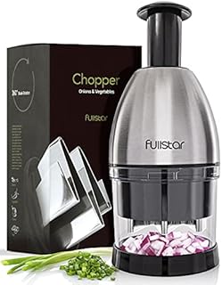 Fullstar Onion Chopper Hand Chopper for Vegetables - Stainless Steel Nut Chopper Manual Hand Food Chopper Handheld Food Chopper Vegetable Chopper Manual Onion Hand Chopper Onion Press Chopper Silver
