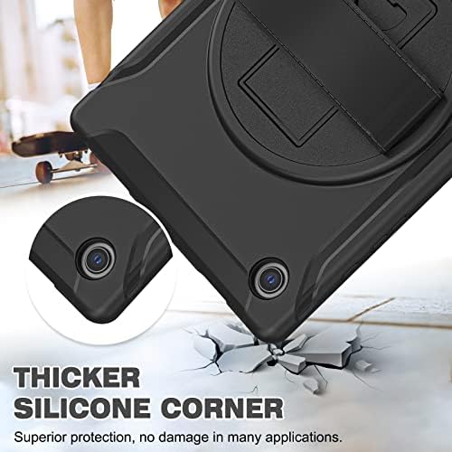 Junfire Samsung Galaxy Tab A8 Case 10.5 Inch, Samsung A8 Tablet Case 2021, Heavy Duty Rugged Shockproof Cover with Screen Protector Rotating Kickstand & Hand Strap for SM-X200/X205/X207, Black