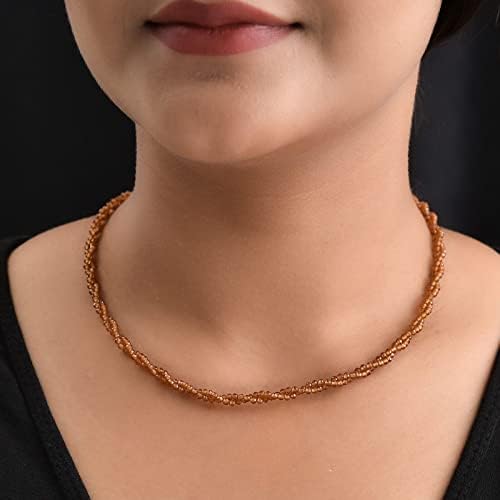 TJC Orange Hessonite Garnet Bead String Necklace for Women with Fancy Clasp in 925 Sterling Silver Size 20 Inches Bezel Setting Gift for Wife Mother Metal Wt. 0.7 Grams