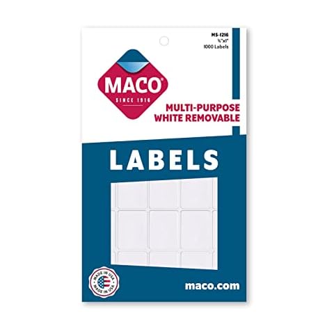 MACO White Rectangular Multi-Purpose Labels, 3/4 x 1 Inches, 1000 Per Box (MS-1216) Cover