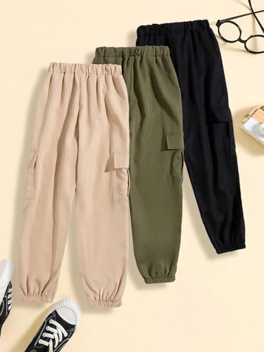 Girls Cargo Pants Elastic Waist Baggy Joggers Sweatpants Loose Casual Trousers with Pockets for Girl 7-14 Years2