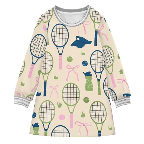 Tennis Bow Girls Dresses Long Sleeve Sweatshirt Dress for Girls Winter Toddler Casual A Line Dresses Size 2-8T