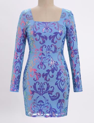 Women's Long Sleeve Sparkly Sequins Bodycon Mini Dress Party Nightclub Dresses Crisscross Straps Tie Back3