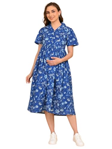 Image of The Mom Store Maternity and Nursing Dress | Pre and Post Pregnancy Dress for Womens | Zipper /Button Opening | Causal Wear | Trendy Stylish Causal Dresses for New Moms