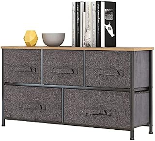 Meerveil Bedroom Chest of Drawers, Hallway Storage Unit, Fabric Chest of Drawers, Toy Storage for Living Room, Wooden Sideboard Storage Cabinet, Modular Storage Wardrobe with 5 Drawers, Grey
