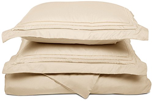 Super Soft Light Weight, 100% Brushed Microfiber, King/California King, Wrinkle Resistant, Ivory Duvet Cover with 3-Line Embroidered Pillowshams in Gift Box