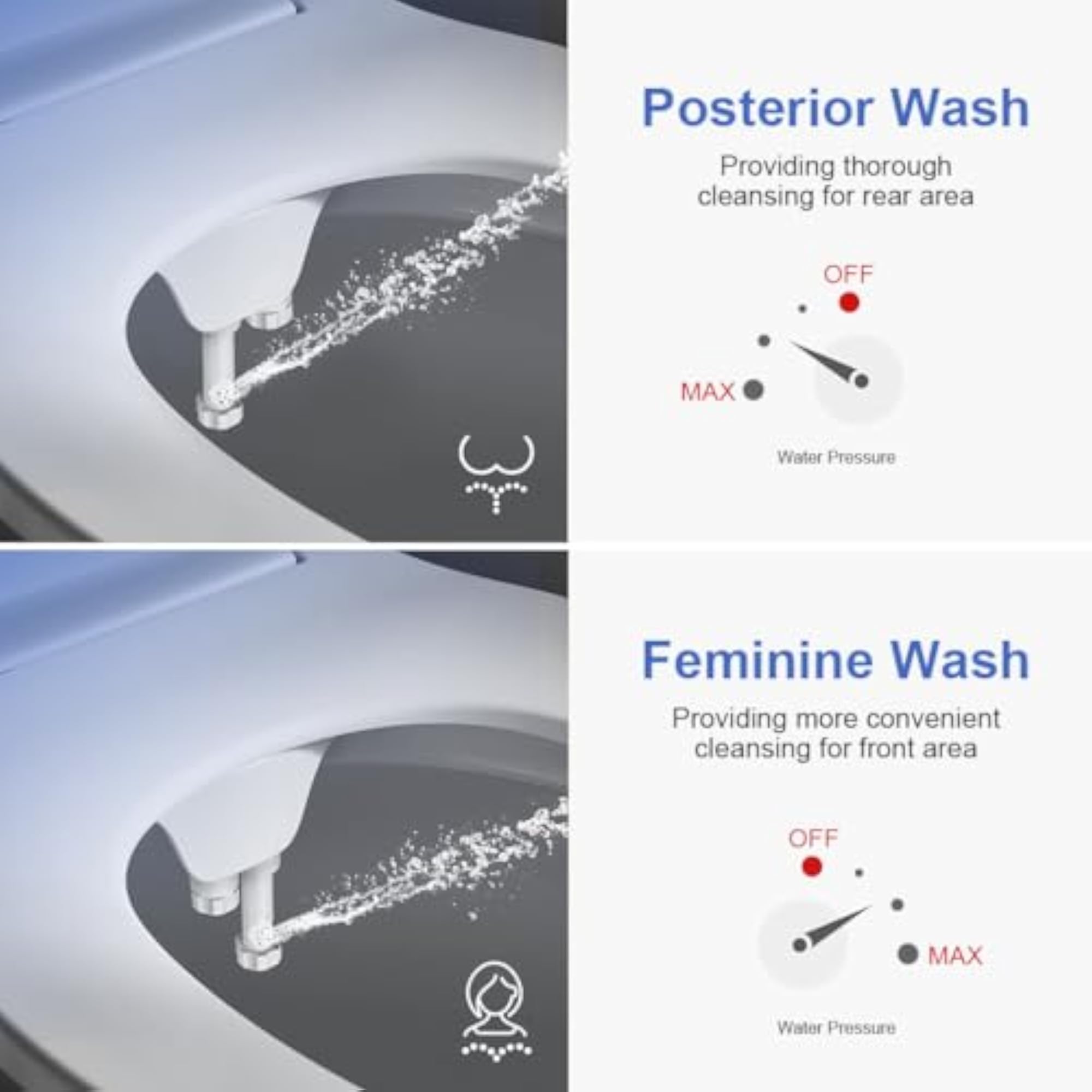Toilet Bidet Spray Dual Nozzles Adjustable Pressure