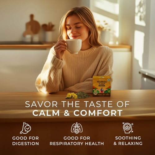 Gya Tea Co Mullein Leaf Herbal Tea Bags (50 Bags) - Caffeine Free with a Tangy Flavor for All Day Comfort, Calming, Relaxing & Nourishing - Fruit & Herbal Blends