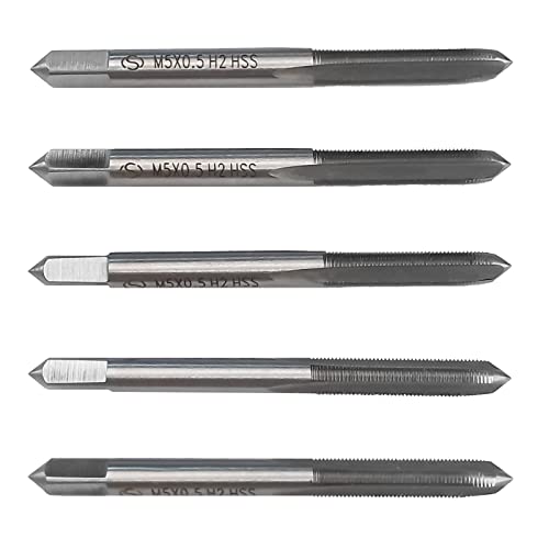 HUAZHICHUN M5×0.5 Metric Hand Tap,Thread Tap Pitch 0.25 Straight Flutes HSS Right Hand Tap (5pcs)