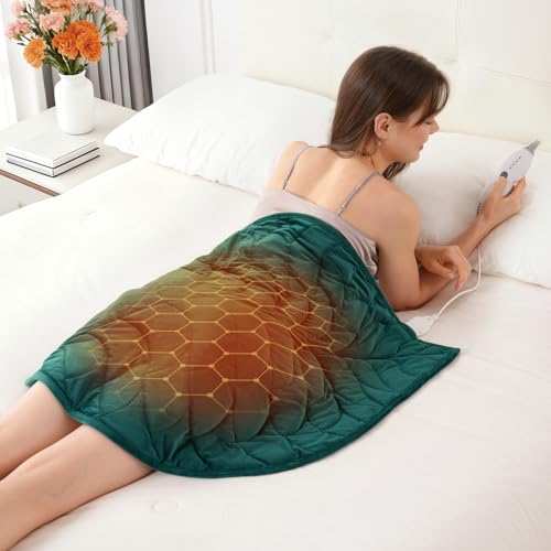 Kaisa Weighted Heating Blanket 7 lbs, 26' x 35' Large Size Weighted Heating Pad for Back Shoulder Abdomen, Soft Electric Heated Blankets, Green