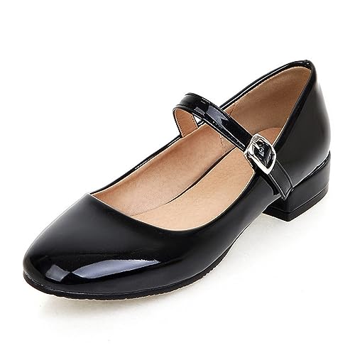 Bellirala Round Toe Ankle Strap Mary Janes Flats Patent Leather Low Heels Pumps School Uniform Dress Shoes