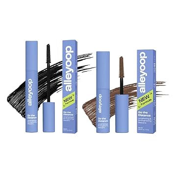Alleyoop Go the Distance Tubing Mascara Bundle Black Full Size 8 mL + Brown Mini 4 mL Long-Lasting, Smudge-Resistant Lengthening Mascara with Biotin & Peptides, Vegan & Cruelty-Free