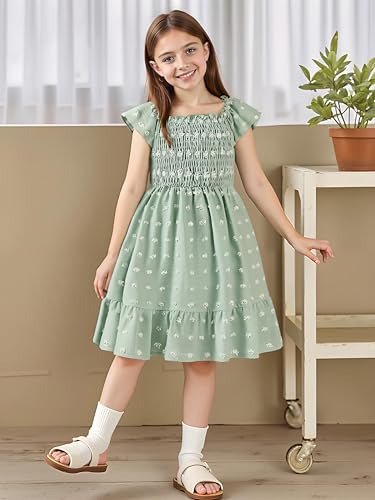 LYSmuch6-14T Tween Girl Short Sleeve Dress Ruffle Polka Dresses Kids Concert Square Neck Solid Frocks2