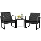 JUMMICO Patio Chairs 3 Piece Outdoor Furniture with All Weather Plastic Seat & Metal Frame Patio Conversation Set for Porch, Balcony, Poolside (Black)
