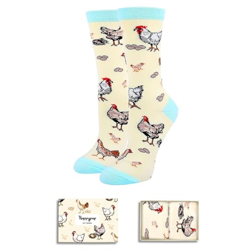 HAPPYPOP Funny Chicken Gifts for Women - Novelty Crazy Rooster Farm Animal Socks for Teen Girls Lady Chicken Lovers
