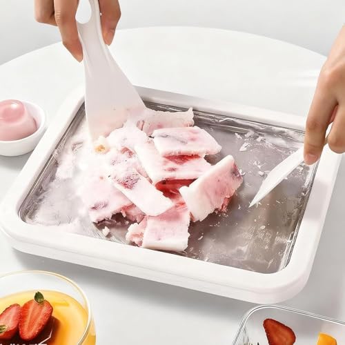 Rolled Ice Cream Maker, At Home DIY Homemade Rolled Ice Cream Kit, Stainless Steel Instant Freeze Plate with 2 Scrapers, Suitable for Family and Party (Large) by Generic - Used condition - Image 2
