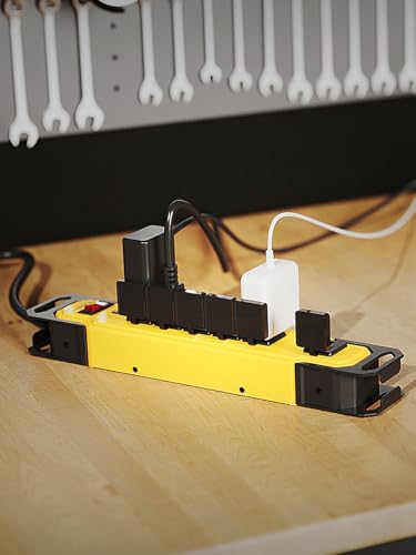 Protector de sobretensión PLUGTUL Heavy Duty con cubierta de seguridad, regleta metálica 15A, cable de extensión de 1.8 metros, 6 tomas, montaje en pared industrial, listado ETL miniatura 7