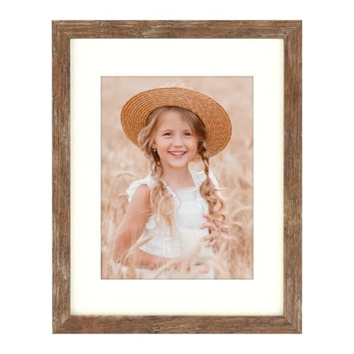 ORIVAN 8.5x11 Picture Frame Wood Display Picture 6x8 with Mat Vintage Brown