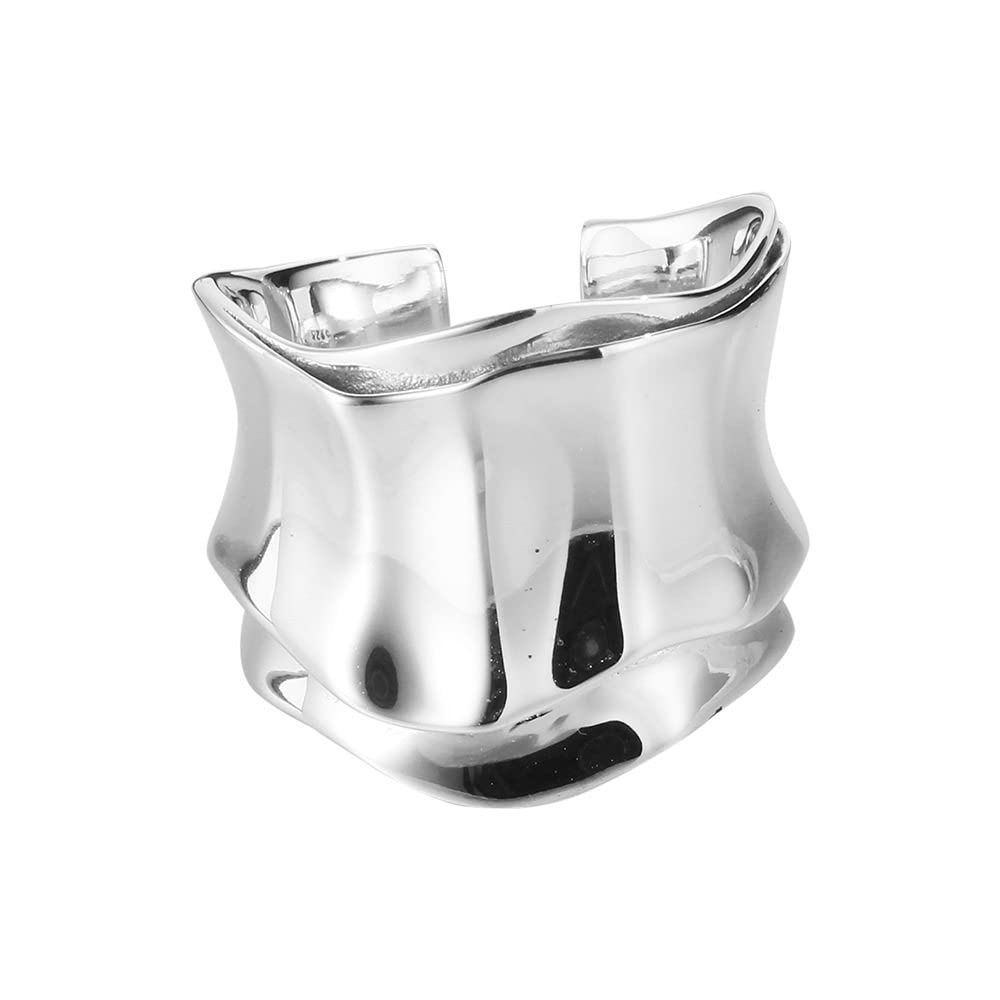 Anello In Argento 925 Da Donna,Anelli In Argento Sterling Da Donna 925 Grosso Origami Texture Anelli Regolabili Esagerazione Anelli Di Fidanzamento Anello Di Fidanzamento Regali Per Uomini Ragazze D