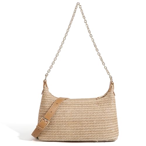 Image of Handmade Straw Tote Bag for Women - Boho Beach Purse with Chain Strap,Summer Market Bag,Eco Friendly Woven Rattan