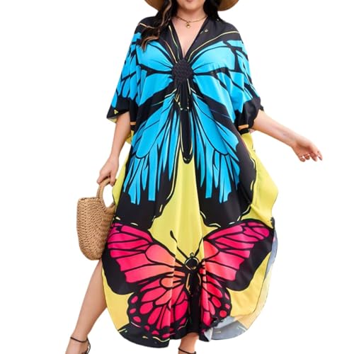 CHIACJYRSEDK Kaftan Damen Lang Strandponcho Sommer Strandkleid Lang Boho Kimono Strand Pareo Maxi Bohokleid Bikini Cover Up Tunika Kleid Strandmode Bohemian Kleidung Beach Dress for Women