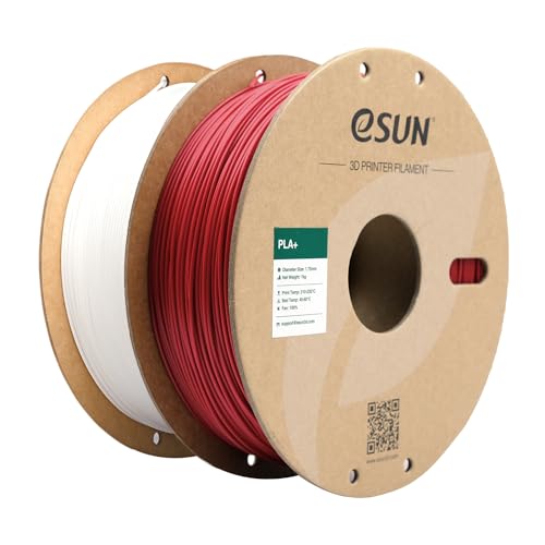 Image of eSUN PLA+ Filament 1.75mm, 3D Printer Filament PLA Plus, Dimensional Accuracy + /- 0.03mm, 1KG per Spool, 2 Spools 3D Printing Filament, Fire Engine Red + White