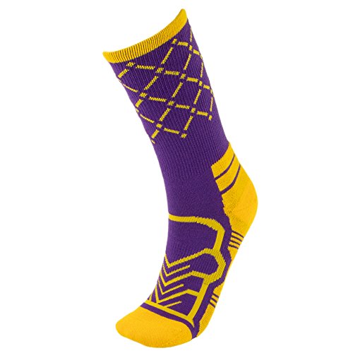 Basketball Net Socks | Cooldry Light Compression Elite Crew Basketball Socks | Men & Women/Girls & Boys Athletic Socks | Unique Fan & Athlete Basketball Sock Design (Purple & Yellow, Medium) #TOP1
