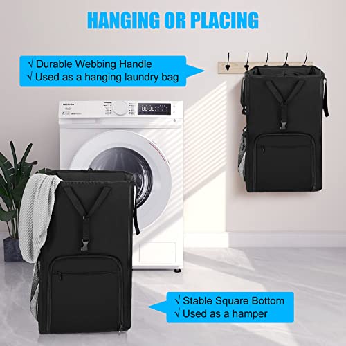 Laundry Bag Backpack, 2 In 1 Heavy Duty Laundry Hamper Basket For College Dorm Room Essentials, With Adjustable Shoulder Straps And Mesh Pocket For Apartment, Laundromat, Travel, Camping (Black) #TOP4