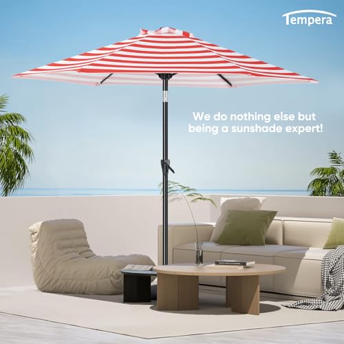 Image of Tempera Patio Market Outdoor Table Umbrella with Push Button Tilt and Crank, Large Sun Umbrella with Sturdy Pole & Fade Resistant Canopy, Easy to Set