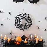 Halloween Decoration Black Metal Bat Wreath Décor,12 Inch, Indoor Outdoor Spooky Hanging Decoration for Halloween Party, Front Door, or Home Wall