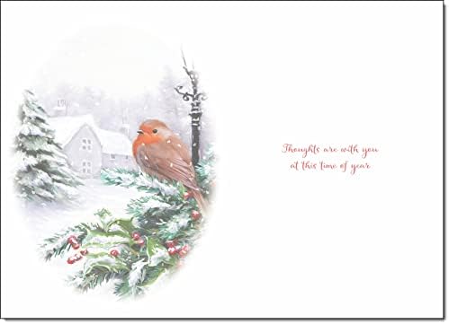 doodlecards Thinking Of You Christmas Card Robin by Lamp Medium Size with Plain Red Envelope