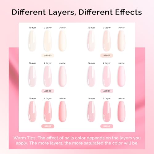 Image of MelodySusie Pastel Pink Gel Nail Polish Set - 6 Colors Nude Pink Milky White Soak Off UV LED Gel Polish Gift for Women Nail Art Manicure Salon DIY Nail Design Decoration at Home