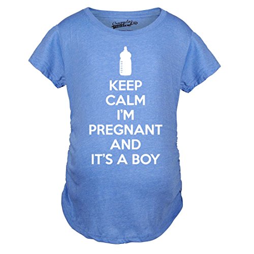 Maternity Keep Calm Im Pregnant and Its a Boy Shirt Funny Pregnancy Announcement Funny Graphic Pregnancy Tee Cool Nerd Short Sleeve Maternity Shirts Light Blue L
