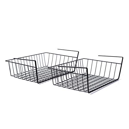 Large 2 Pack Under Cabinet Kitchen Storage Shelf Wire Basket Organizer Hanging Rack Kitchen Office Organization Food Storage Black Home Supplies Accessories 15.75 x 5.51 x 10.24 Inches