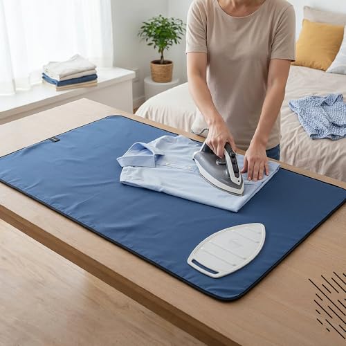 Image of Encasa XO Ironing Mat /Pad (Large 120x70 cm) with Padding, Anti-Slip, Silicone Iron Rest for Steam Press on Tabletop or Bed - Heat Resistant, Portable Travel Friendly -Cobalt