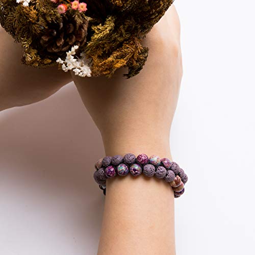Aromatherapy Essential Oil Diffuser Bracelet Lava Stone Bead Gemstone Anxiety Diffuser Bangle Cuff Bracelet(Purple) - Image 3