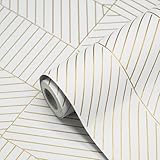 Modern Peel and Stick Wallpaper 17.3'x78.8' Self Adhesive Wall Paper Geometric Stripe Contact Paper Gold and White Wallpapers Removable Boho Wallpaper Decorative for Bedroom Drawers Cabinets Vinyl