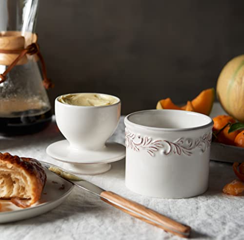Butter Bell - The Original Butter Bell Crock by L Tremain, a Countertop French Ceramic Butter Dish Keeper for Spreadable Butter, Antique Collection, White Linen - Image 2
