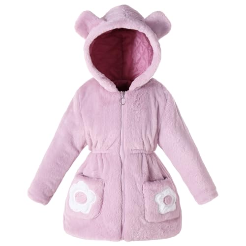 Girls Winter Coat Cozy Fleece Jacket with Ears Size 7-8T Trendy Zip Up Dress Coat