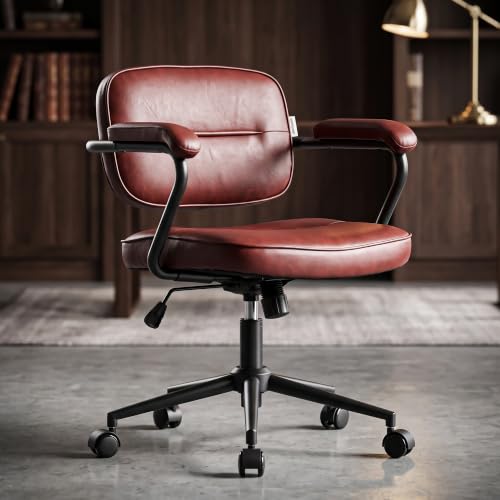 DROGO Verona Ergonomic Office Chair for Work from Home | Premium Leatherette | Computer Chair with Wide Cushioned Seat, 135° Recline & Metal Frame | Leather Padded Armrests, 1-Year Warranty (Red)