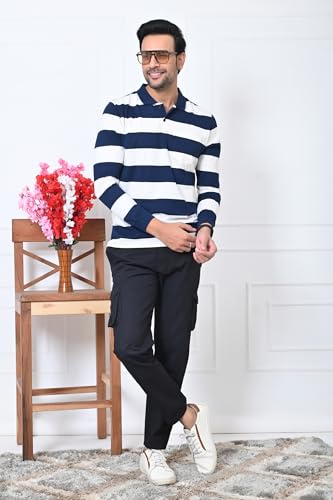 Image of ARBOUR Men Polo Neck Stripes Pocket Full Sleeves T-Shirt