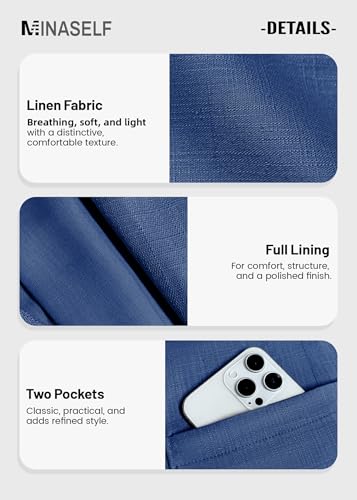Image of Mina Self 2026 Summer Women's Linen Blazer Jacket - Lightweight Breathable 3 /4 Stretchy Ruched Sleeve Casual Work with Pocket