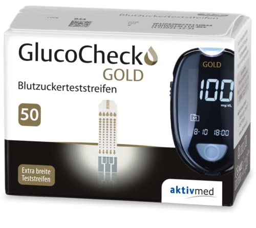 GlucoCheck GOLD - Tiras de prueba de glucosa en sangre (50 unidades)