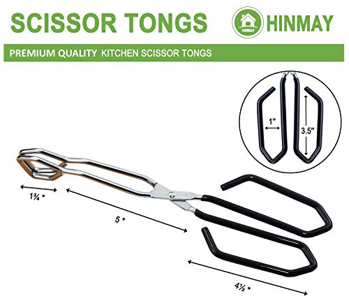 HINMAY Stainless Steel Scissor Tongs with Black Handle 11-Inch Heavy Duty Wire Tongs